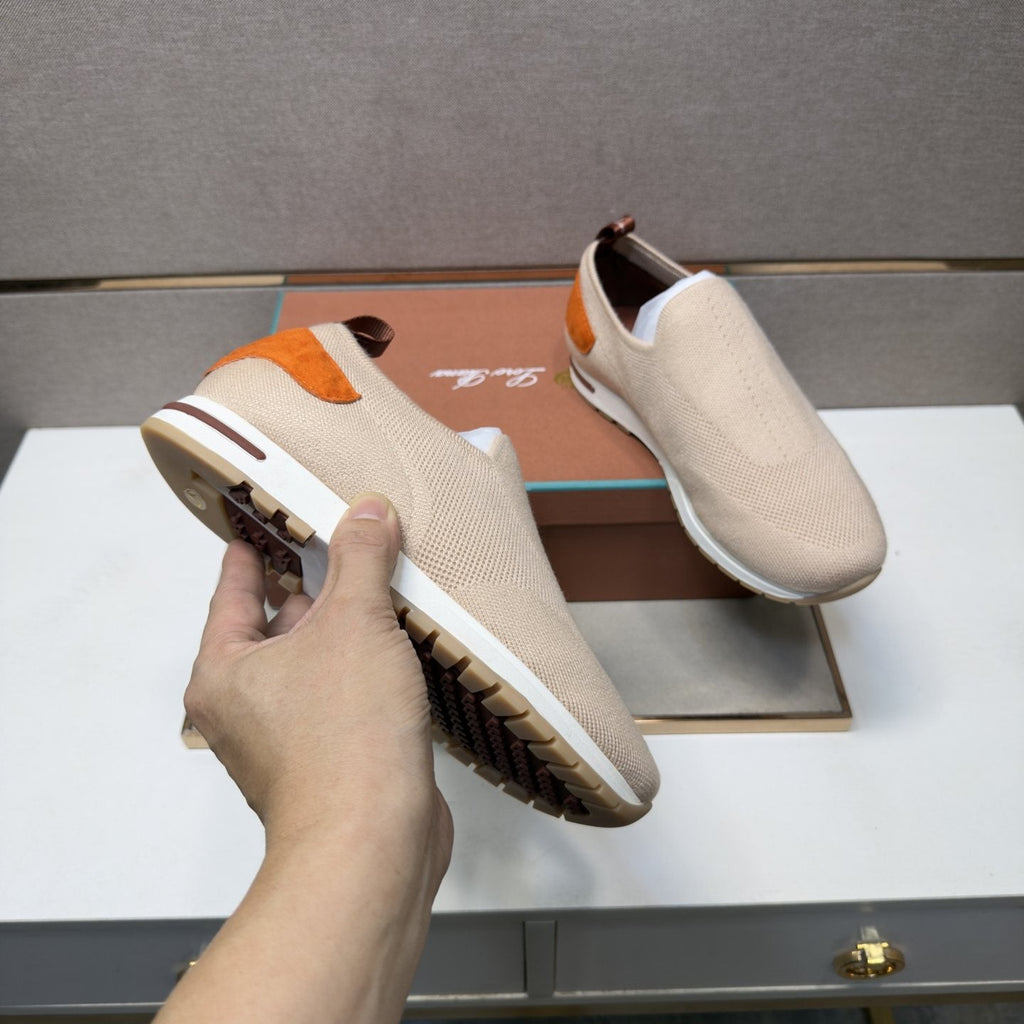 Loro Piana Beige Textured Slip-On Shoes — model