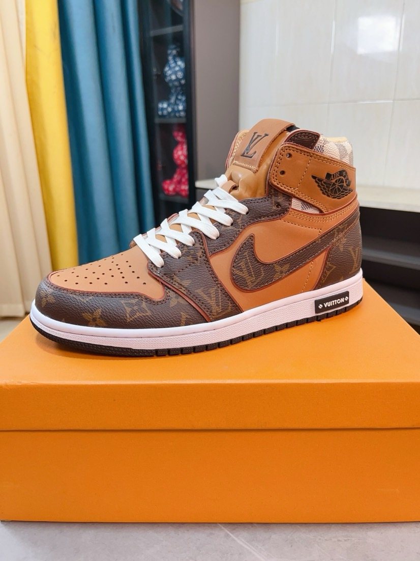 Nike Tan and Dark Brown Patterned High-Top Sneakers — front