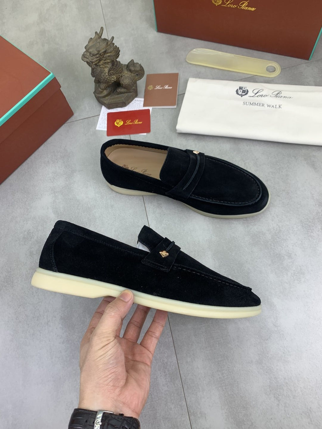 Loro Piana Textured Apron-Toe Loafers — model