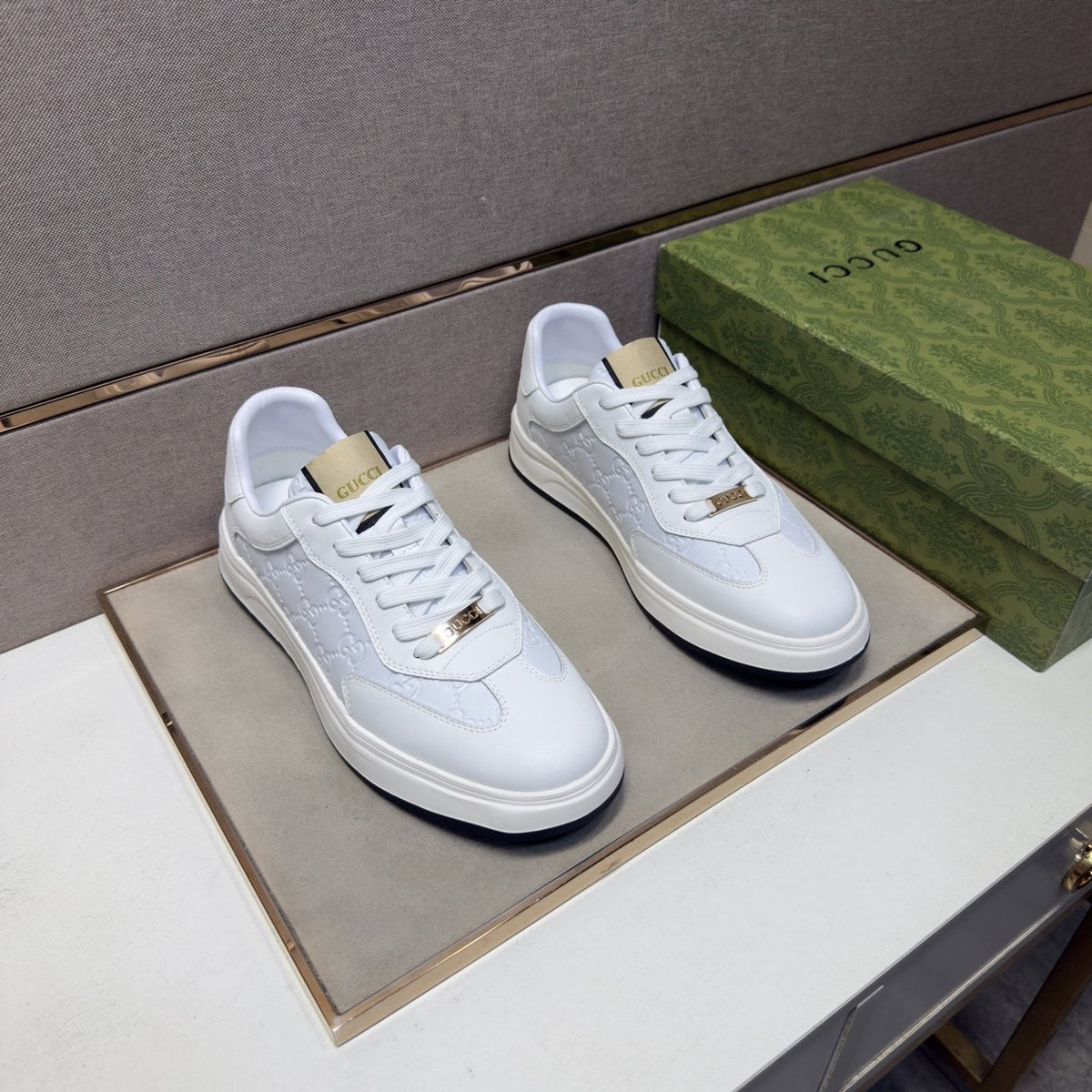Gucci Men's Embossed Low-Top Sneakers — front