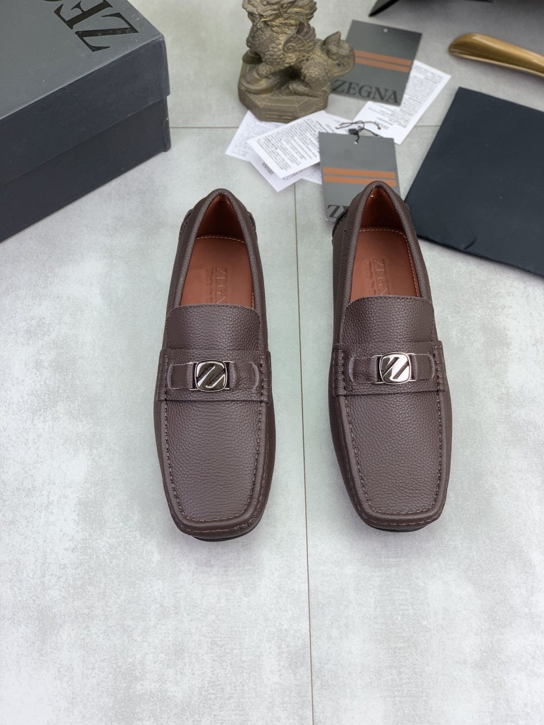 Zegna Square-Toe Leather Loafers — hero