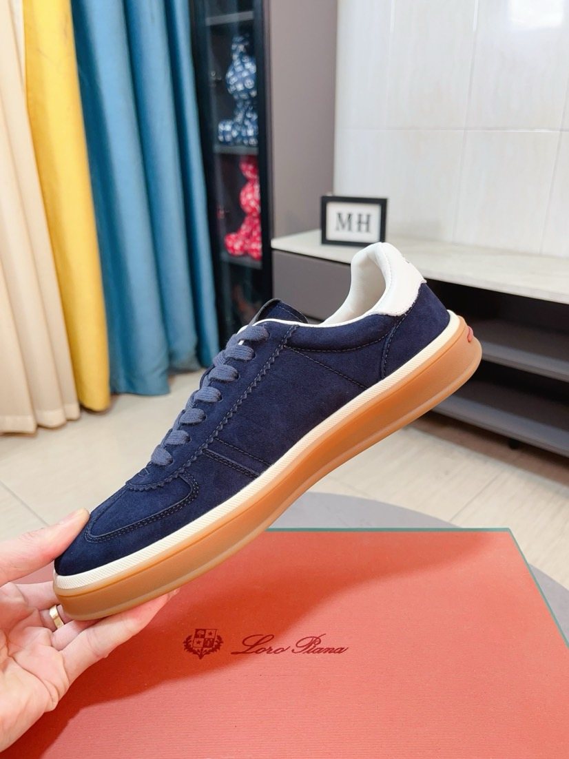 Loro Piana Contrast-Heel Lace-Up Sneakers — side