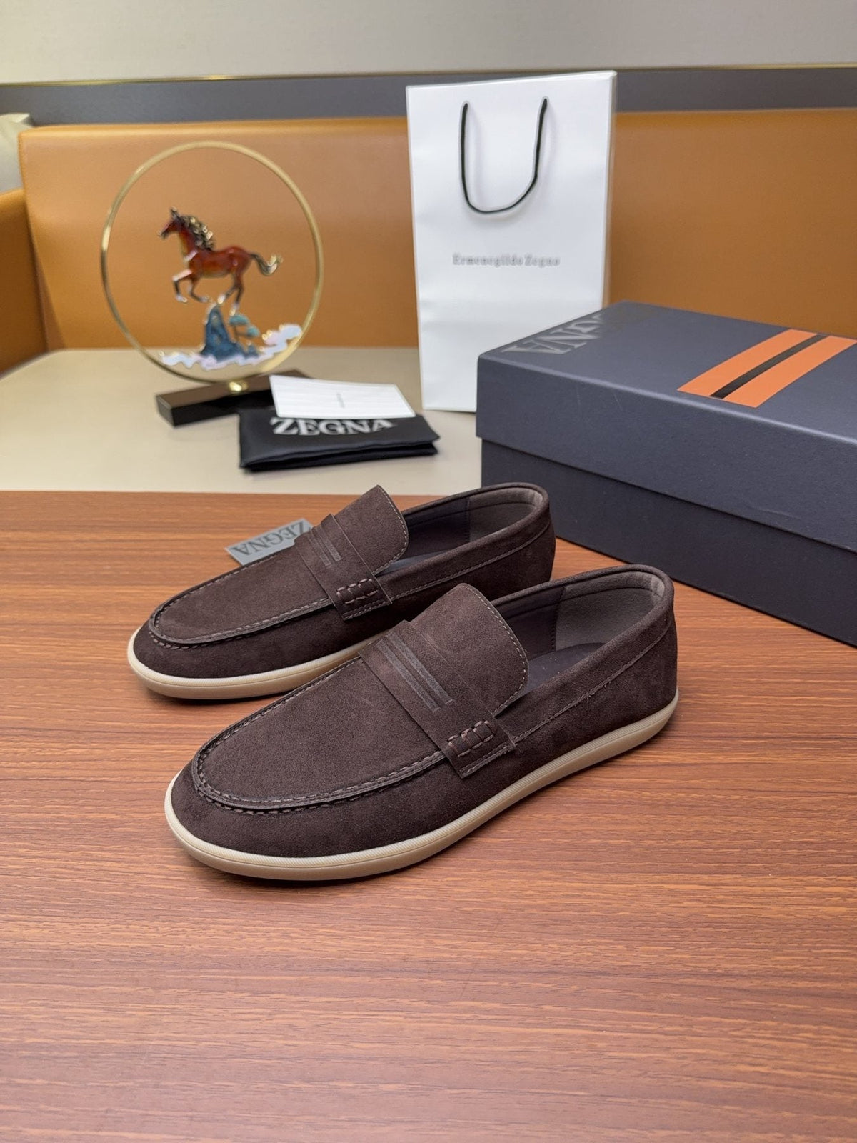Zegna Men's Suede Strap Loafers — front