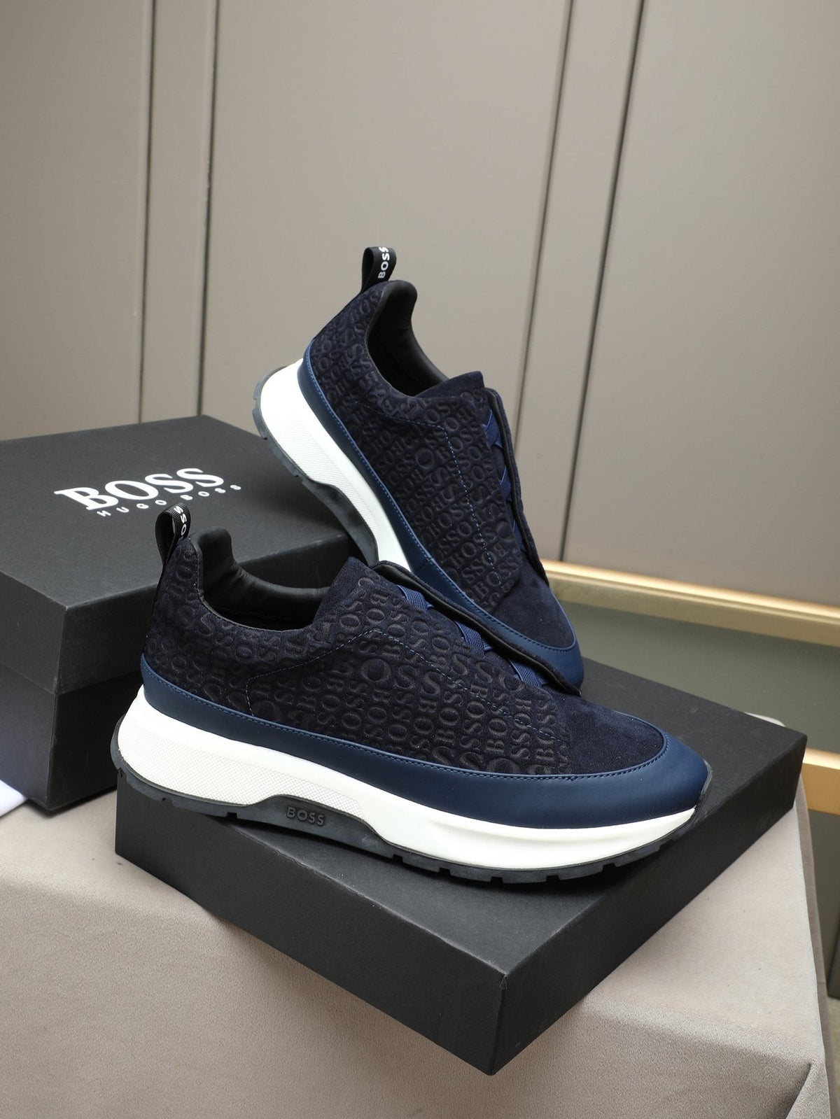 Hugo Boss Men's Textured Thick-Sole Slip-On Sneakers — front