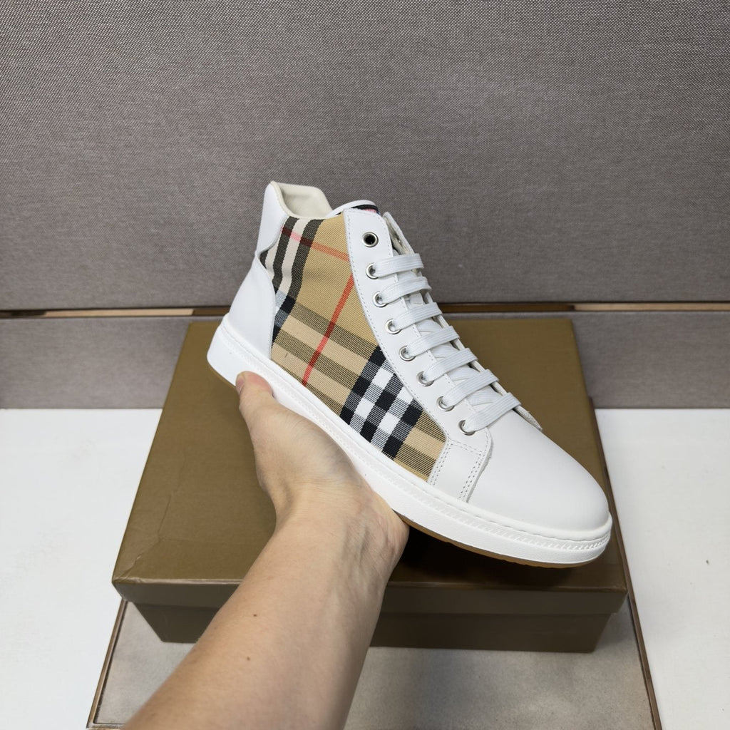 Burberry Men's Plaid-Panel High-Top Sneakers — model