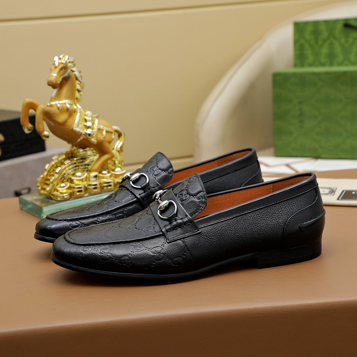 Gucci Black Embossed Loafers — front