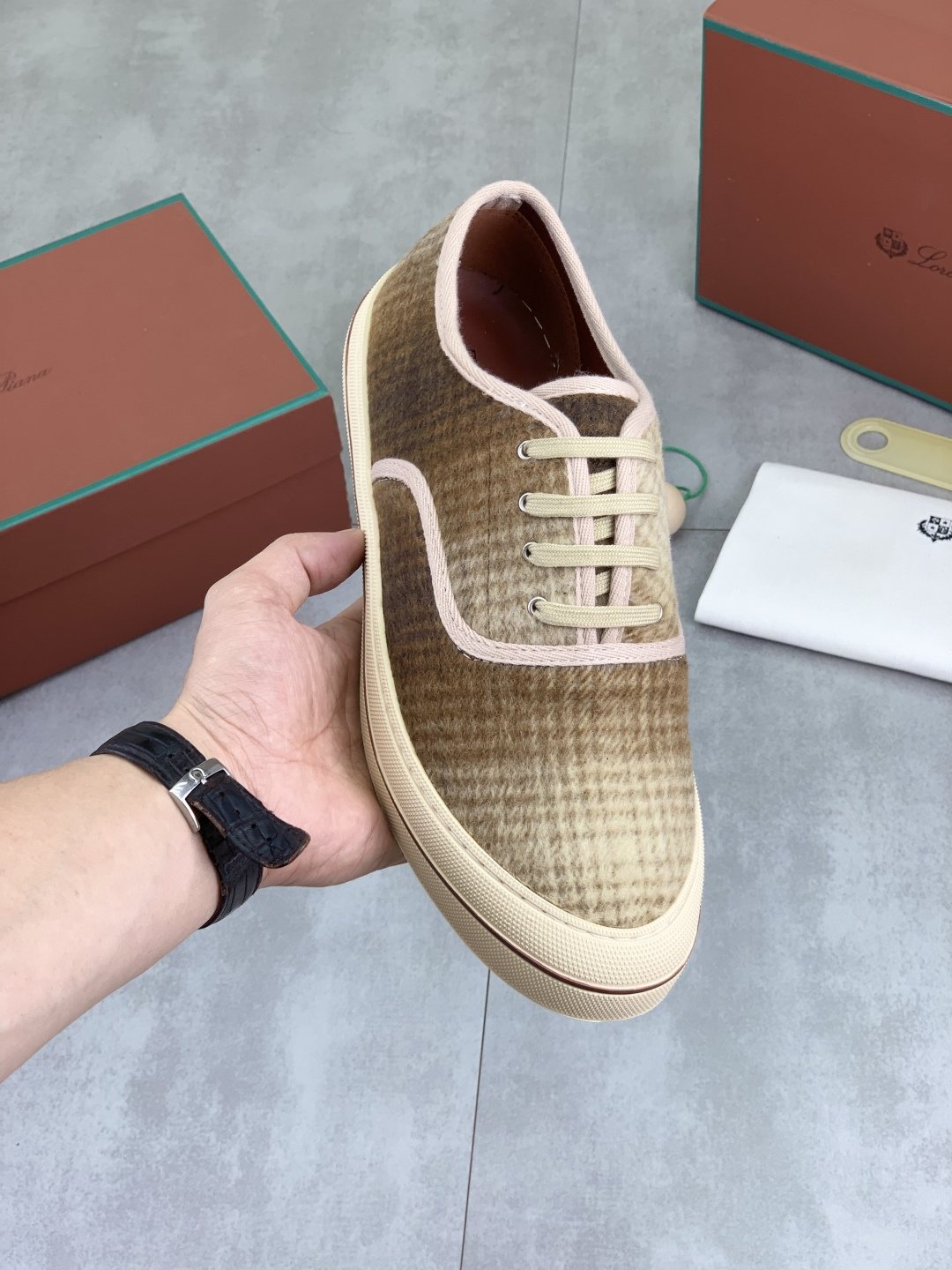 Loro Piana Plaid Lace-Up Casual Shoes — model